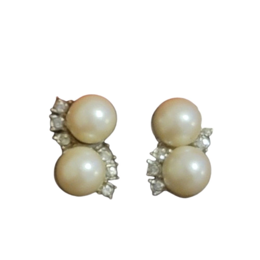 PEARL RHINESTONE EARRINGS screw back vintage possibly antique